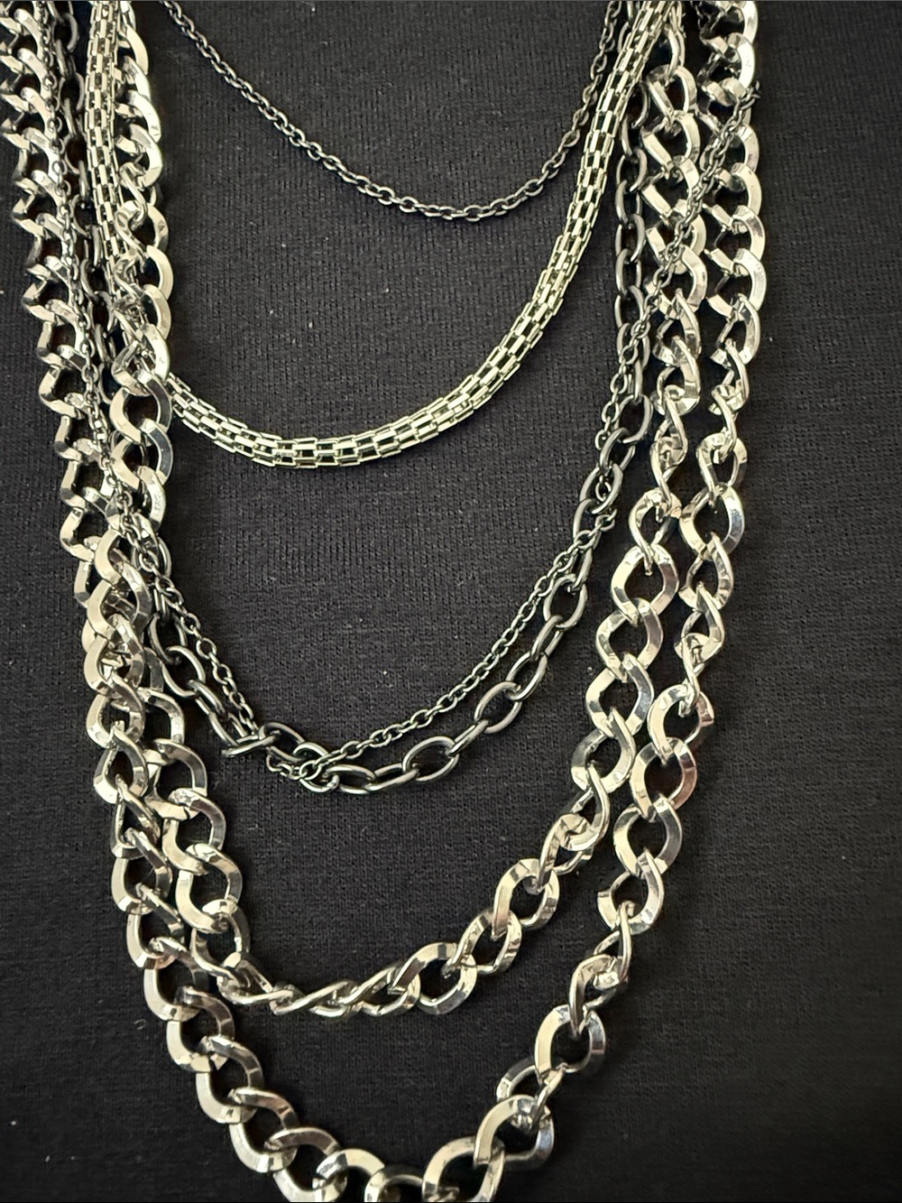 Multi-Layer Silver Tone Chain Necklace - Classic Layered Look - Picture 2 of 2